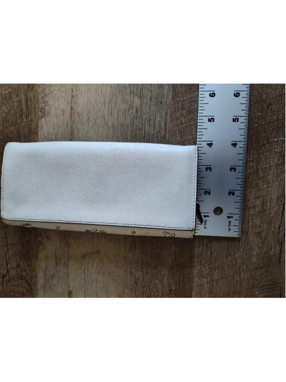 Women's Coach White Leather Wallet with Gold Studs and Floral Accents